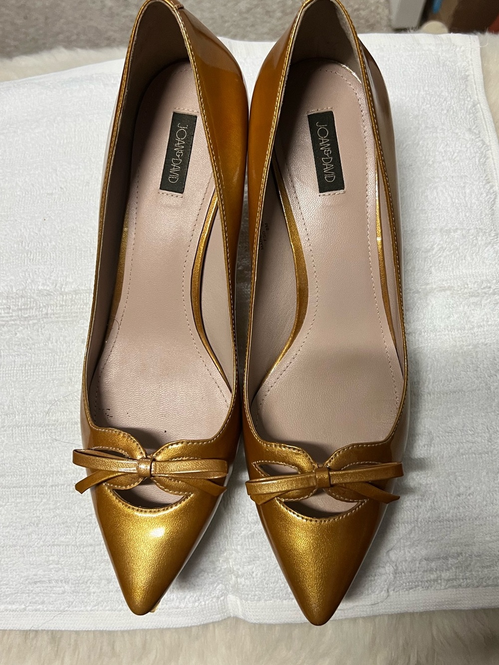 Joan & David Metallic Gold Pointed Bow Pumps